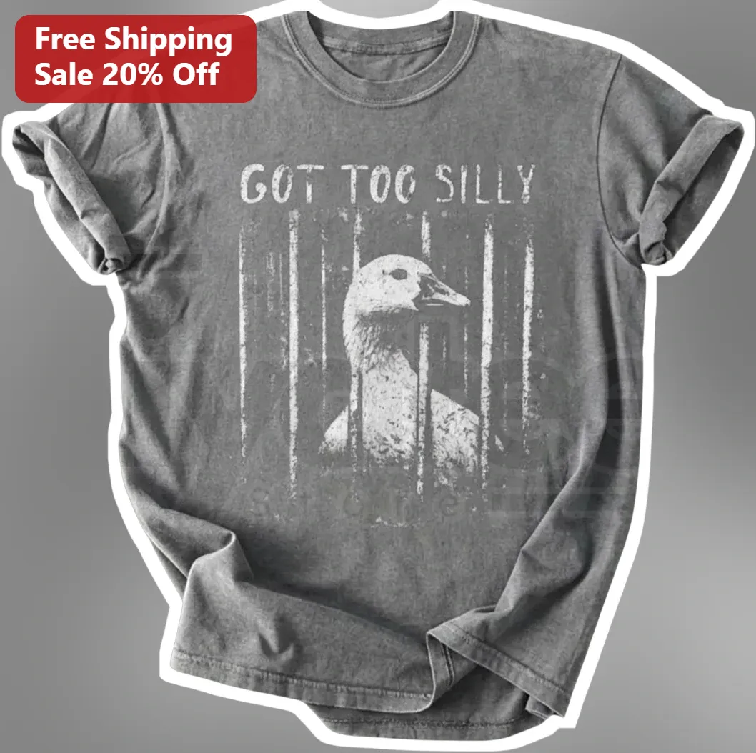 Got Too Silly Duck Behind Bars Graphic Tee Funny Waterfowl Humor Distressed Vintage Shirt Gift