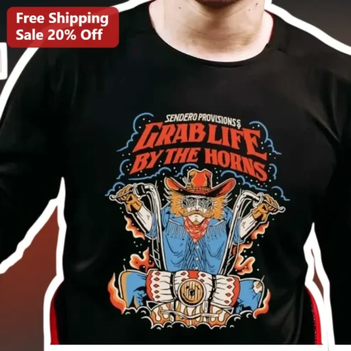 Grab Life By The Horns Bull Rider Graphic Tee Western Rodeo Gift