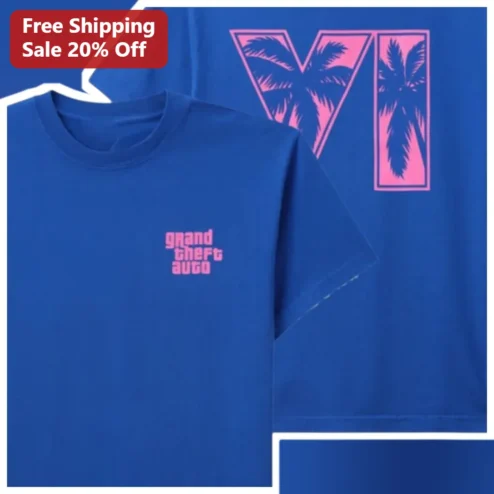 Grand Theft Auto Tee Retro Gaming Vaporwave Palm Tree Graphic T-Shirt for Gamers