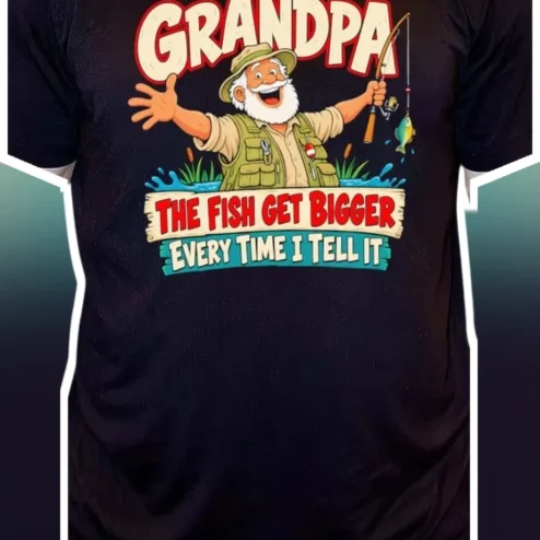 Grandpa The Fish Get Bigger Every Time I Tell It Funny Fishing Tee Gift For Grandfather