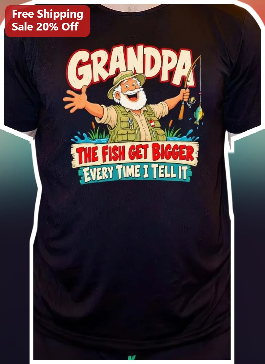 Grandpa The Fish Get Bigger Every Time I Tell It Funny Fishing Tee Gift For Grandfather