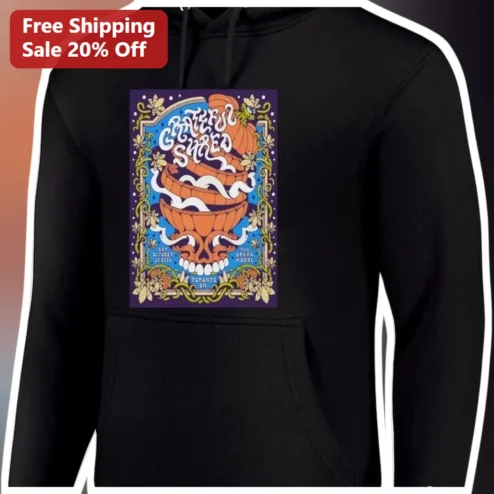 Grateful Shred Hoodie Pumpkin Skull Psychedelic Vintage Concert Poster Graphic Pullover for Jam Band Fans Halloween Gift