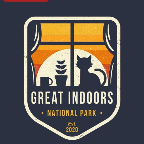 Great Indoors National Park Cat Lover Vintage Badge Tee for Introverts Homebodies