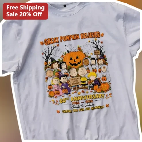 Great Pumpkin Believer 60th Anniversary Tee 1966-2026 Thank You For The Memories Peanuts Gang Halloween Shirt