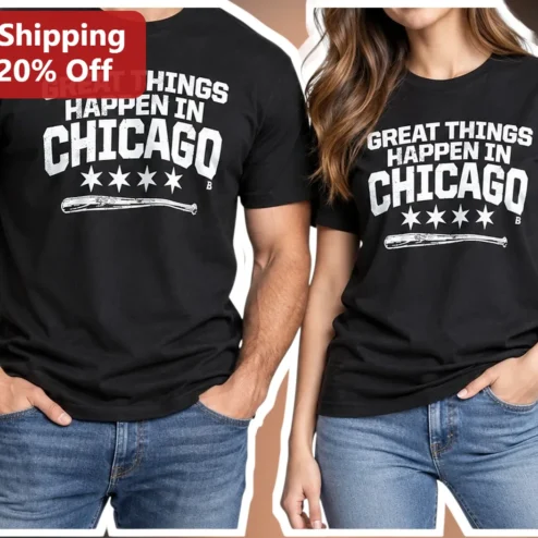 Great Things Happen In Chicago Tee Vintage Baseball Distressed Graphic Shirt for Cubs Fans and Locals