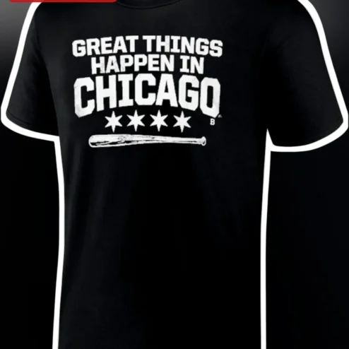Great Things Happen in Chicago Tee Vintage Distressed Baseball Graphic Windy City Souvenir Shirt
