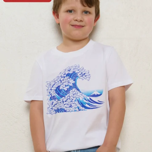 Great Wave off Kanagawa Cat Parody Tee Hokusai Ukiyo-e Art Kids Shirt