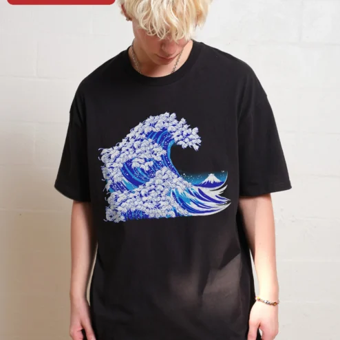 Great Wave off Kanagawa Cat Version Tee Hokusai Ukiyo-e Parody Graphic Shirt for Cat Lovers