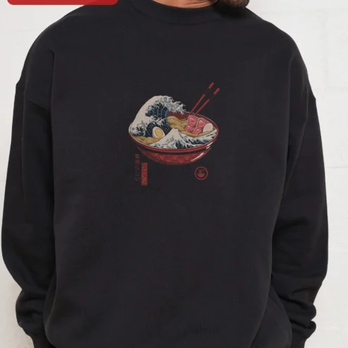 Great Wave Ramen Bowl Sweatshirt Ukiyo-e Hokusai Art Japanese Foodie Gift