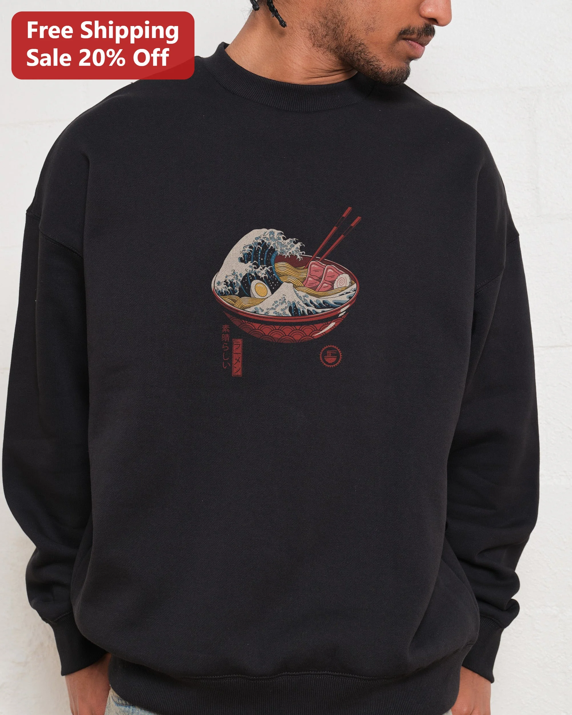 Great Wave Ramen Bowl Sweatshirt Ukiyo-e Hokusai Art Japanese Foodie Gift