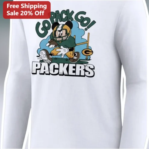 Green Bay Packers Mickey Mouse Go Pack Go Long Sleeve Tee