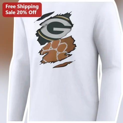 Green Bay Packers vs Chicago Bears Rivalry Torn Paper Long Sleeve Tee NFL Fan Gift