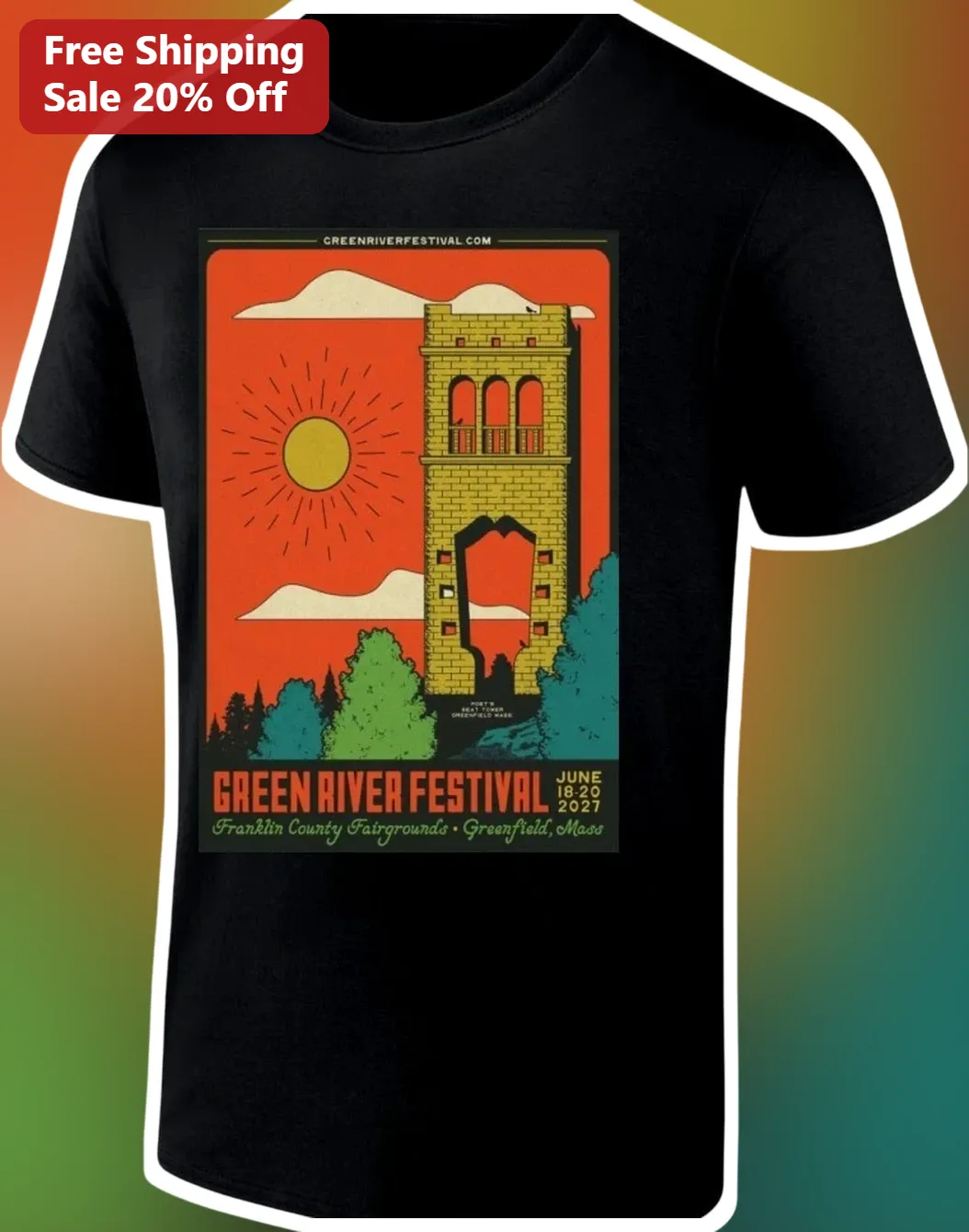 Green River Festival Tee Vintage Retro Travel Poster Graphic T-Shirt for Men Women