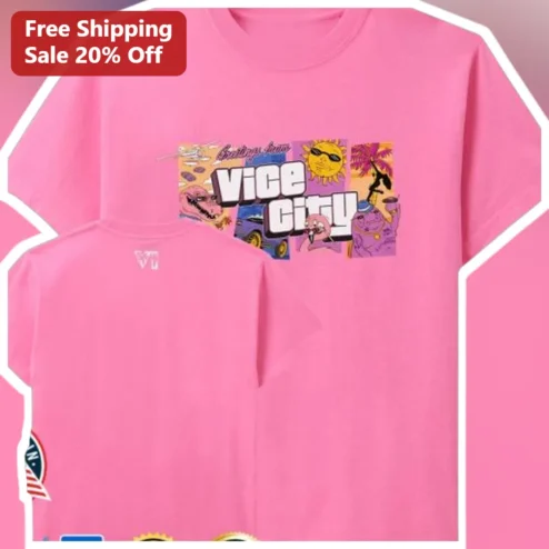 Greetings from Vice City Tee Retro Vaporwave Gaming Shirt for Men Women