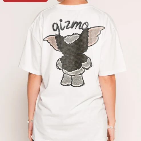 Close-up of Gremlins Gizmo Wave Graphic Tee Retro 1984 Horror Comedy Movie Shirt Gift for streetwear fans in Chicago, Illinois