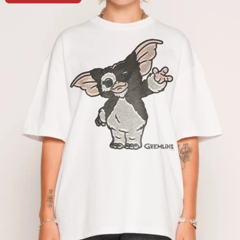 Gremlins Gizmo Wave Oversized Tee Retro 1984 Horror Movie Merch Gift for Men Women on a hanger, ready to ship from Chicago, Illinois