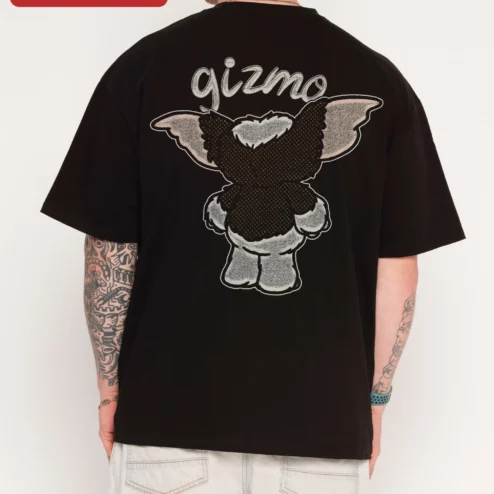 Close-up of Gremlins Gizmo Wave Oversized Tee Retro 1984 Horror Movie Merch Gift for Men Women for streetwear fans in Chicago, Illinois