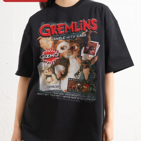 Gremlins Handle With Care Gizmo Rules Graphic Tee Never Feed After Midnight Horror Movie Gift