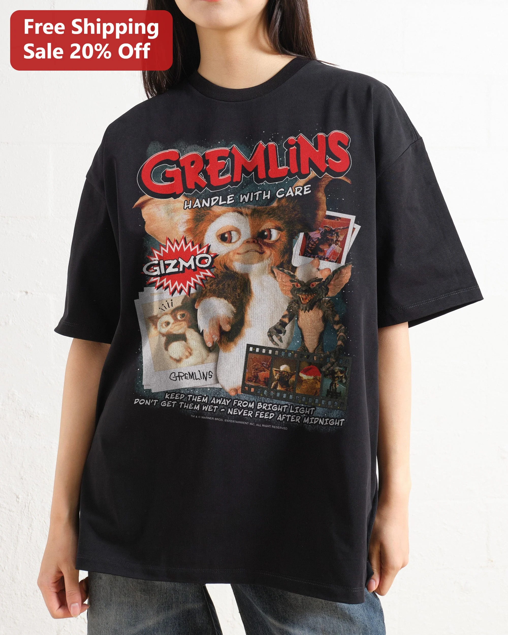 Gremlins Handle With Care Gizmo Rules Graphic Tee Never Feed After Midnight Horror Movie Gift