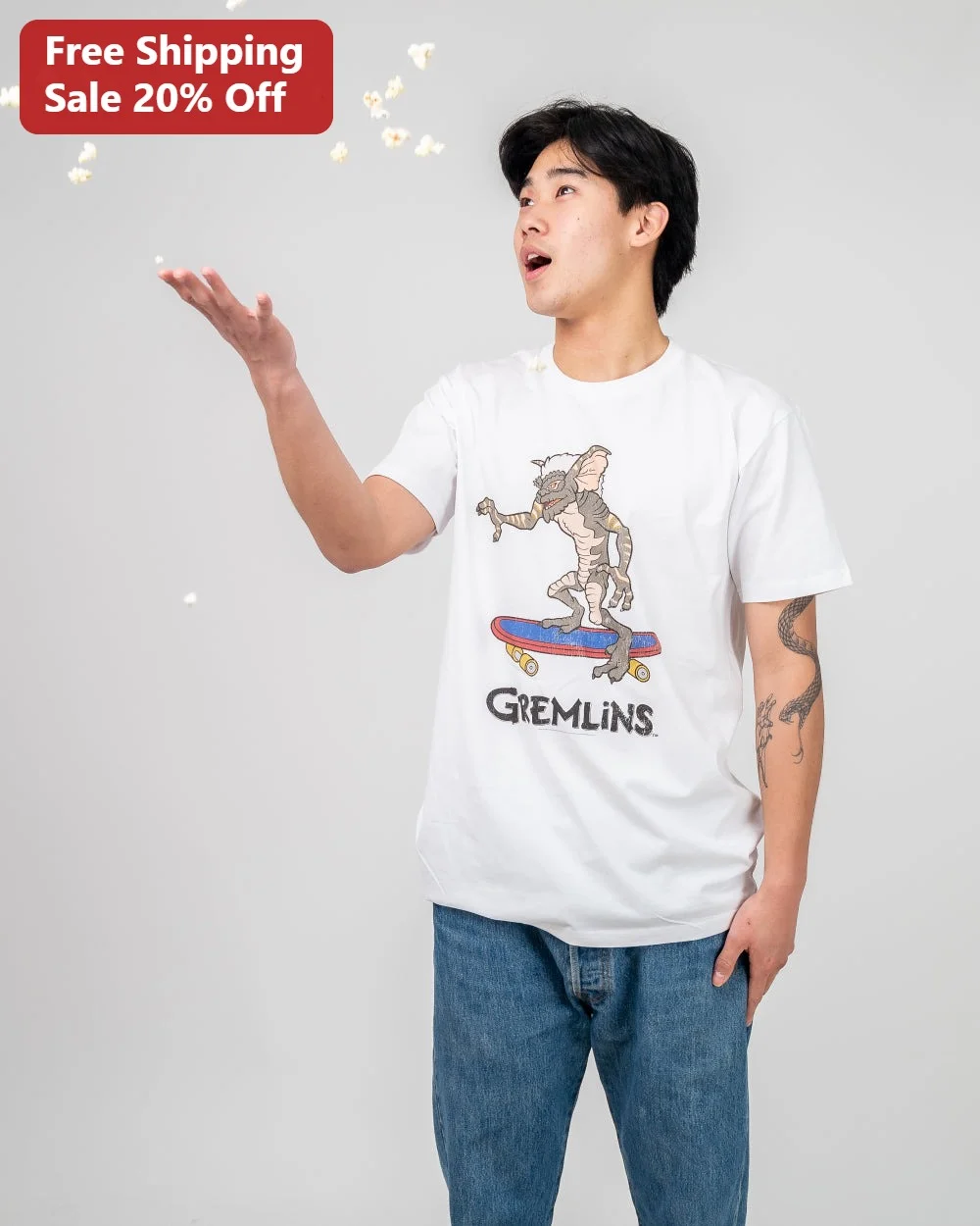 Gremlins Skateboarding Graphic Tee Vintage 80s Movie Merch Cotton Shirt