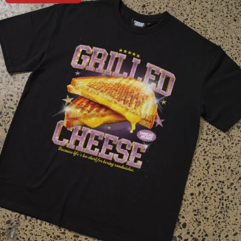 Customer in Chicago, Illinois wearing Grilled Cheese Because Life's Too Short For Boring Sandwiches Funny Foodie Graphic Tee