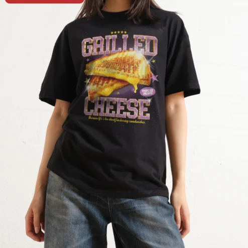 Customer in Chicago, Illinois wearing Grilled Cheese Because Life's Too Short For Boring Sandwiches Funny Foodie Graphic Tee