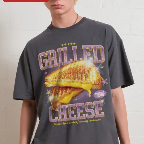 Customer in Chicago, Illinois wearing Grilled Cheese Because Life's Too Short For Boring Sandwiches Funny Foodie Graphic Tee
