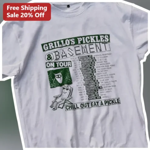 Grillo's Pickles Basement On Tour Chill Out Eat A Pickle Vintage Style Tee