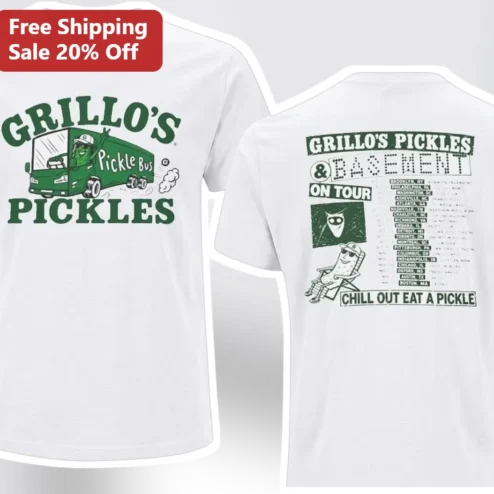 Grillo's Pickles Chill Out Eat A Pickle Tee Vintage Tour Merch Graphic Shirt