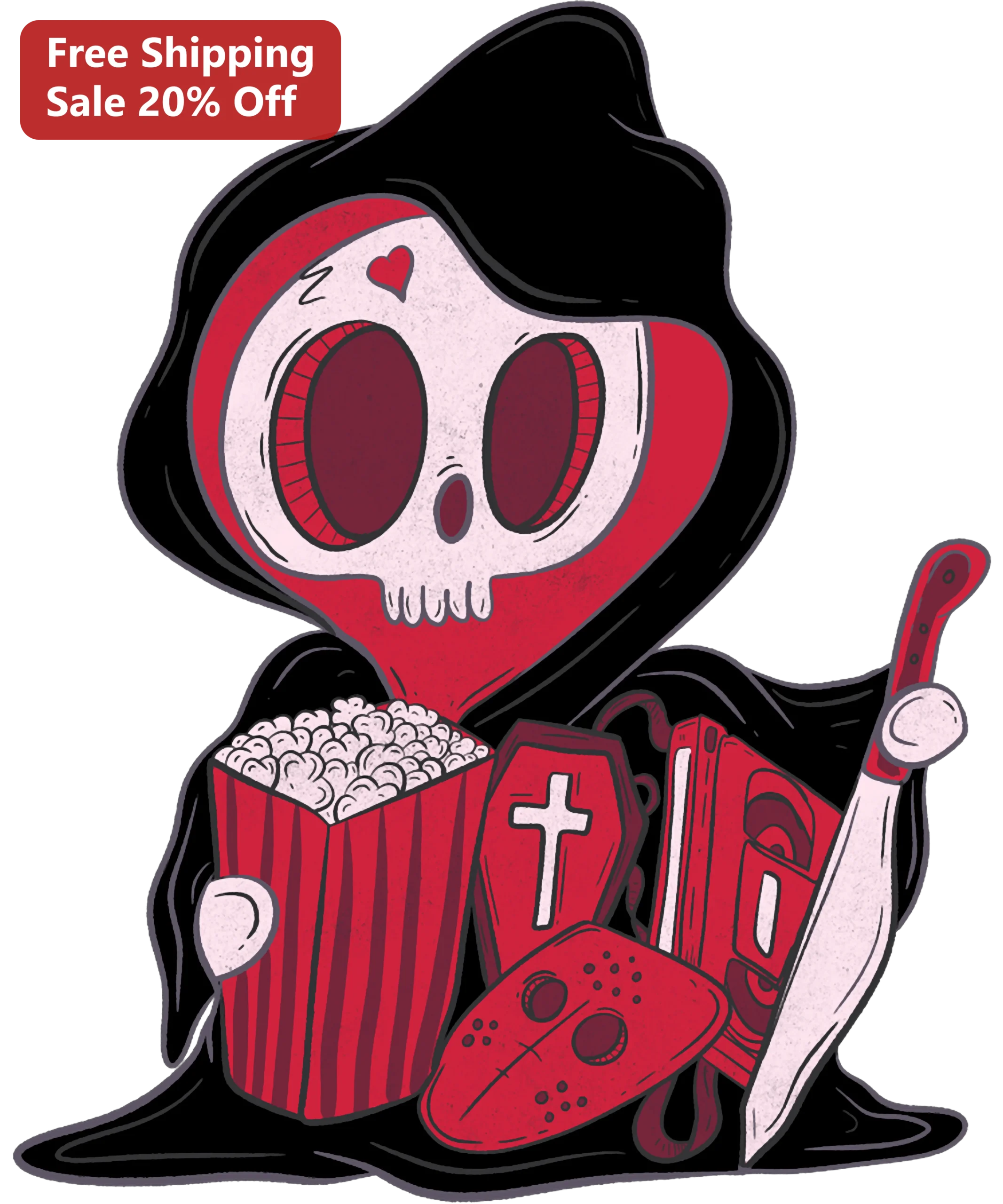 Grim Reaper Halloween Design Tee Cartoon Horror Skull Graphic Shirt