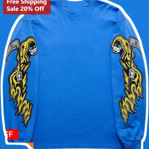Grim Reaper Sweatshirt Men Gothic Skeleton Scythe Flaming Skull Halloween Biker Apparel
