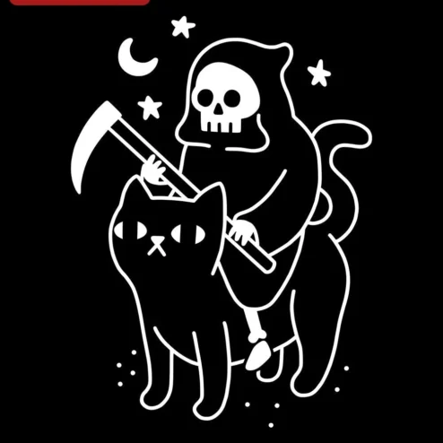 Grim Reaper Tee Death Rides a Black Cat Gothic Halloween Shirt for Men Women
