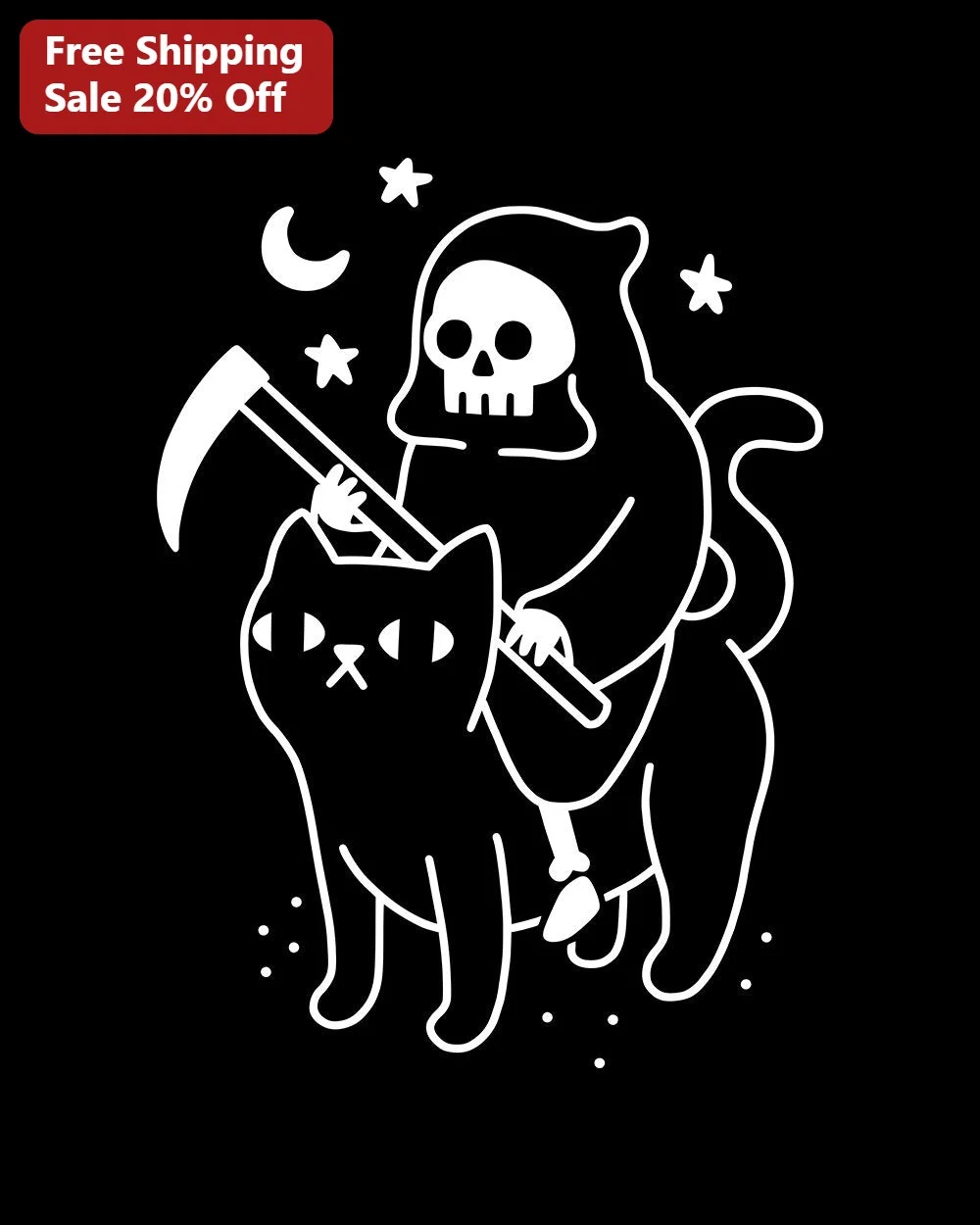 Grim Reaper Tee Death Rides a Black Cat Gothic Halloween Shirt for Men Women