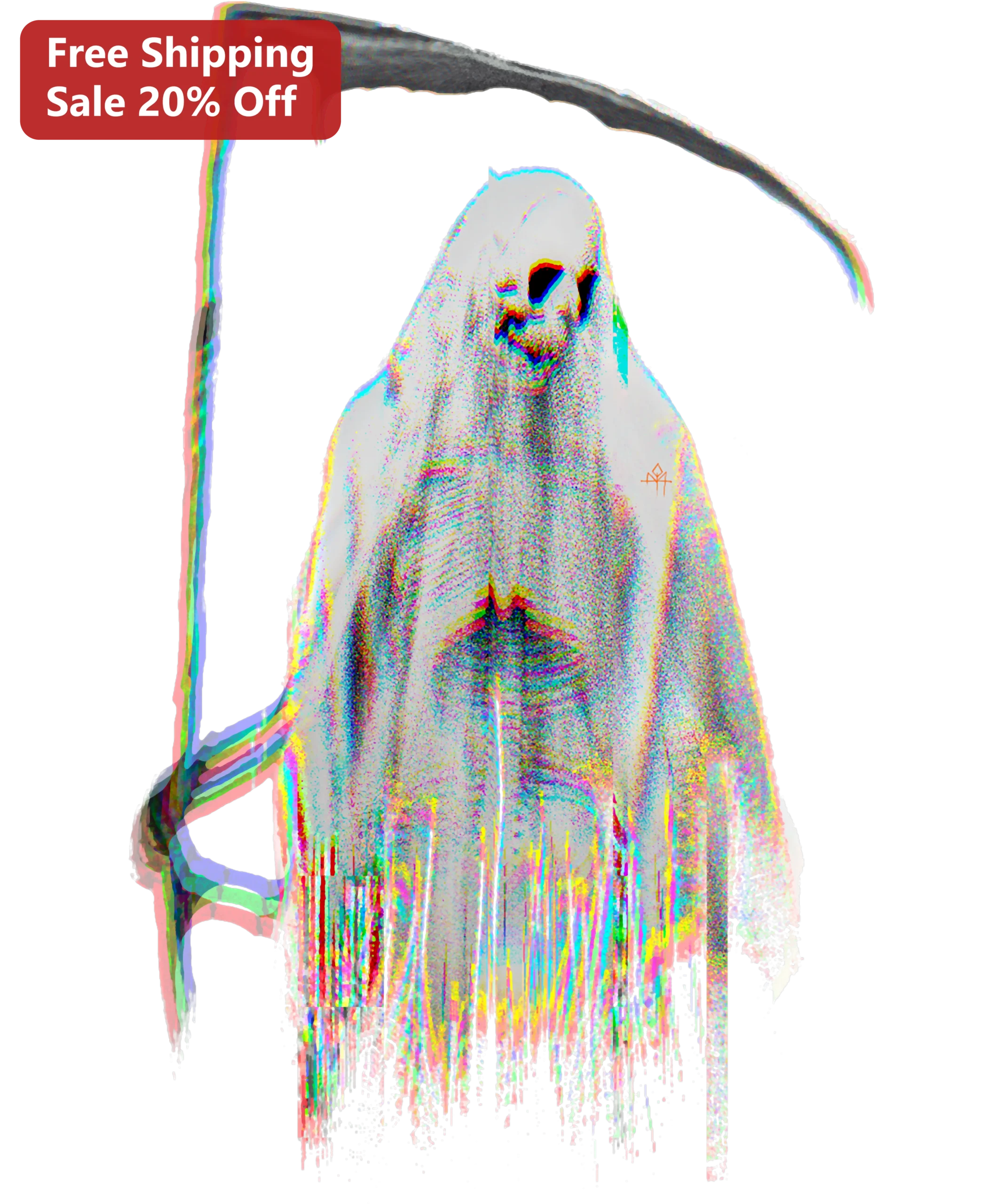 Grim Reaper Tee Glitch Art Cyber Goth Graphic T-Shirt Halloween Dark Aesthetic Shirt