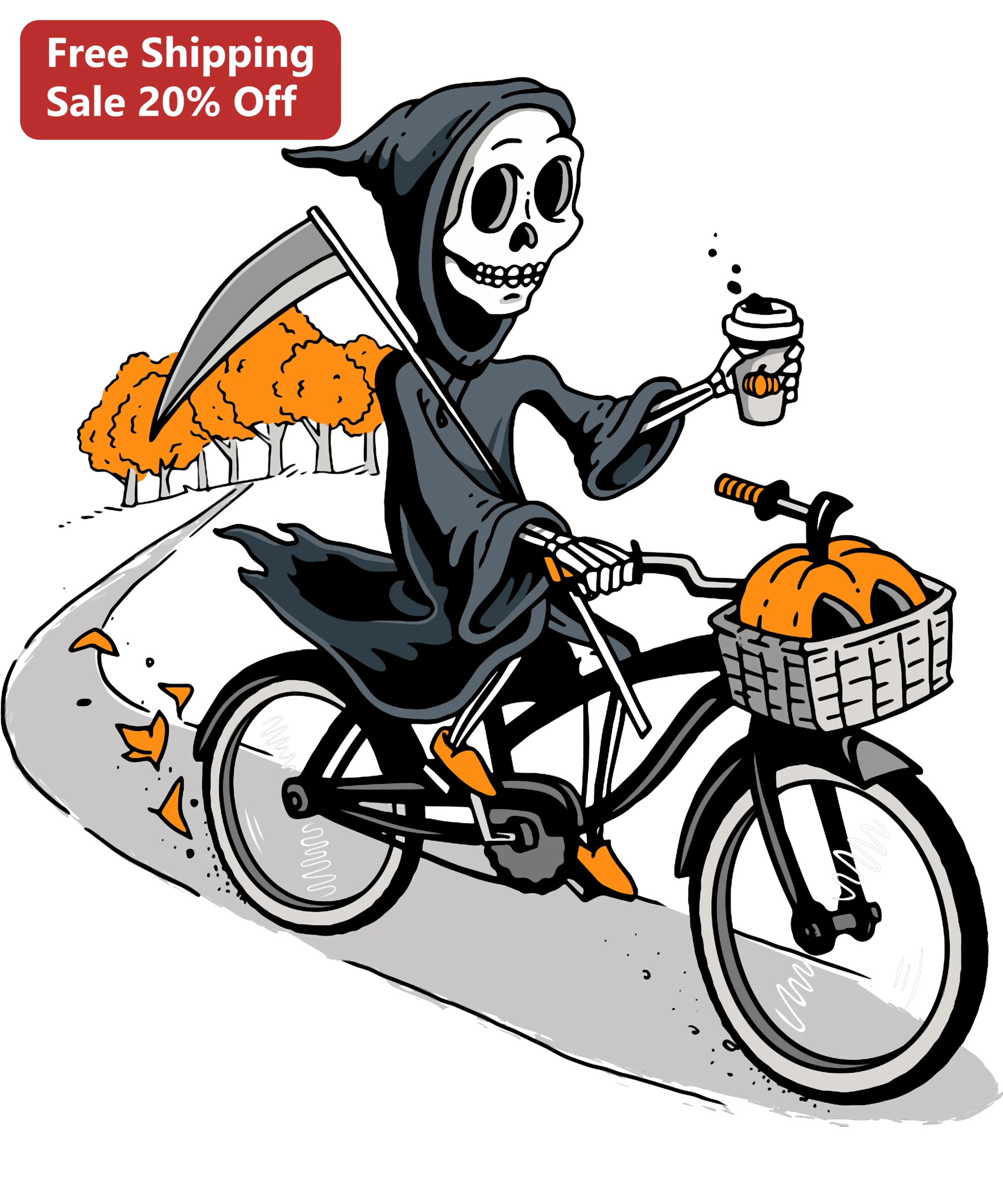 Grim Reaper Tee Halloween Cycling Coffee Pumpkin Graphic Shirt