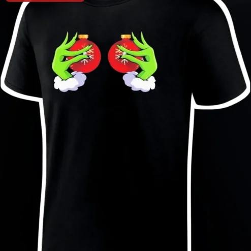 Grinch Tee Green Hands Holding Christmas Ornaments Funny Holiday Graphic T-Shirt Gift for Women Men