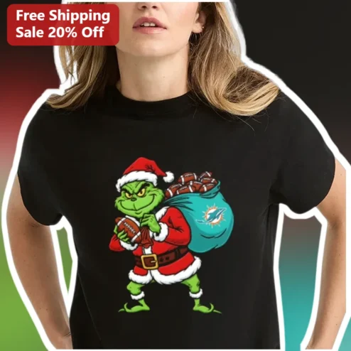 Grinch Tee Miami Dolphins Football Santa Holiday Gift