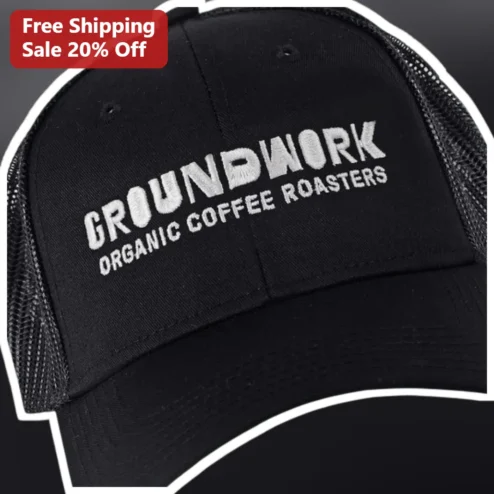 Groundwork Organic Coffee Roasters Trucker Hat Black Mesh Cap for Coffee Lovers Baristas Cafe Merch