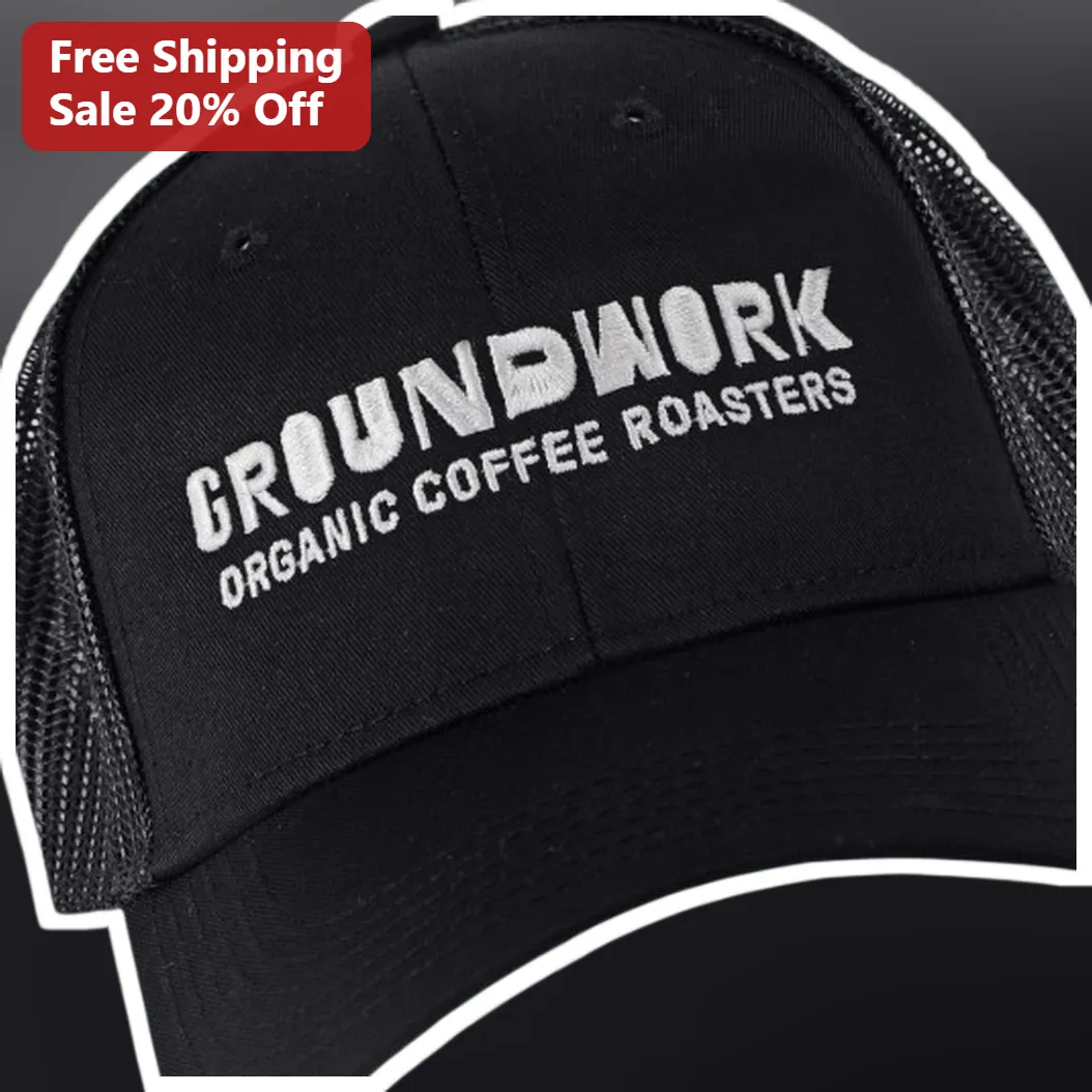 Groundwork Organic Coffee Roasters Trucker Hat Black Mesh Cap for Coffee Lovers Baristas Cafe Merch