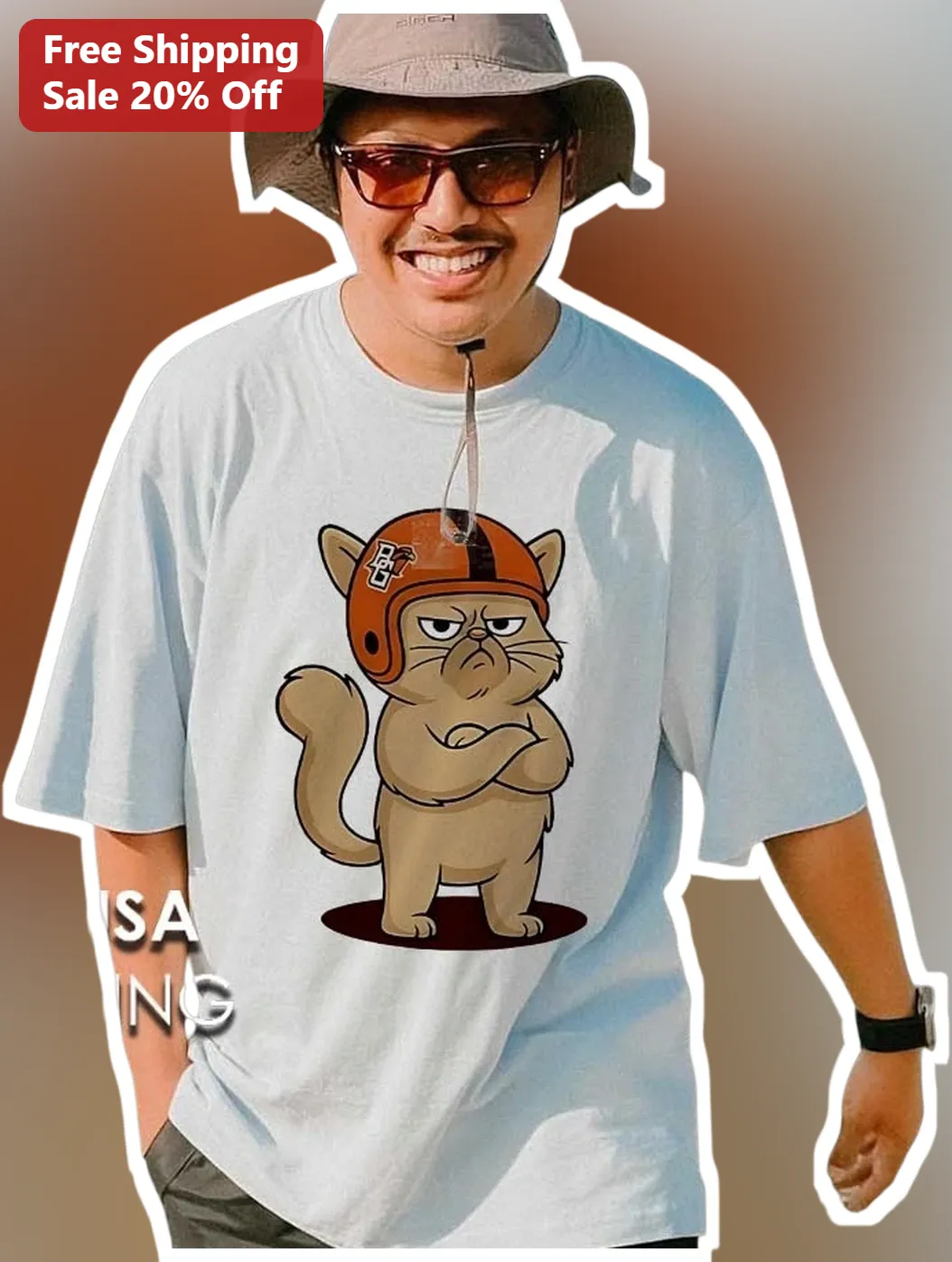 Grumpy Cat Football Helmet Tee Funny Sports Fan Gift for Cat Lovers