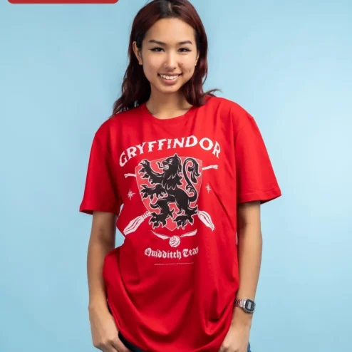 Gryffindor Quidditch Team Tee Harry Potter Hogwarts House Graphic Shirt Vintage Lion Crest Apparel Gift for Fans