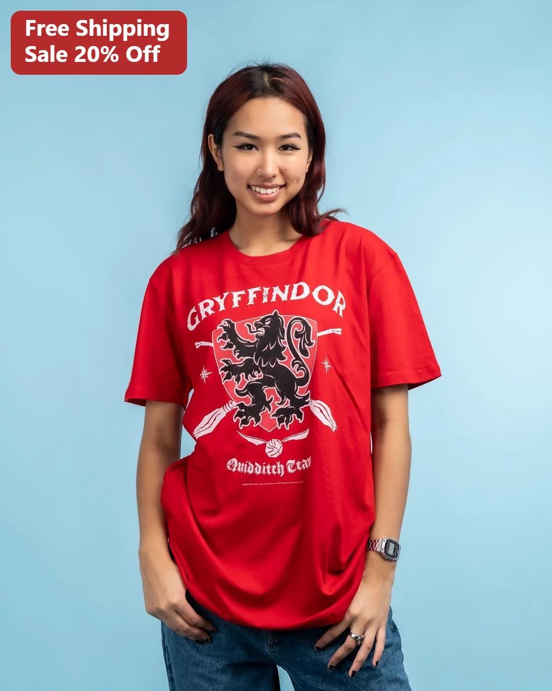 Gryffindor Quidditch Team Tee Harry Potter Hogwarts House Graphic Shirt Vintage Lion Crest Apparel Gift for Fans