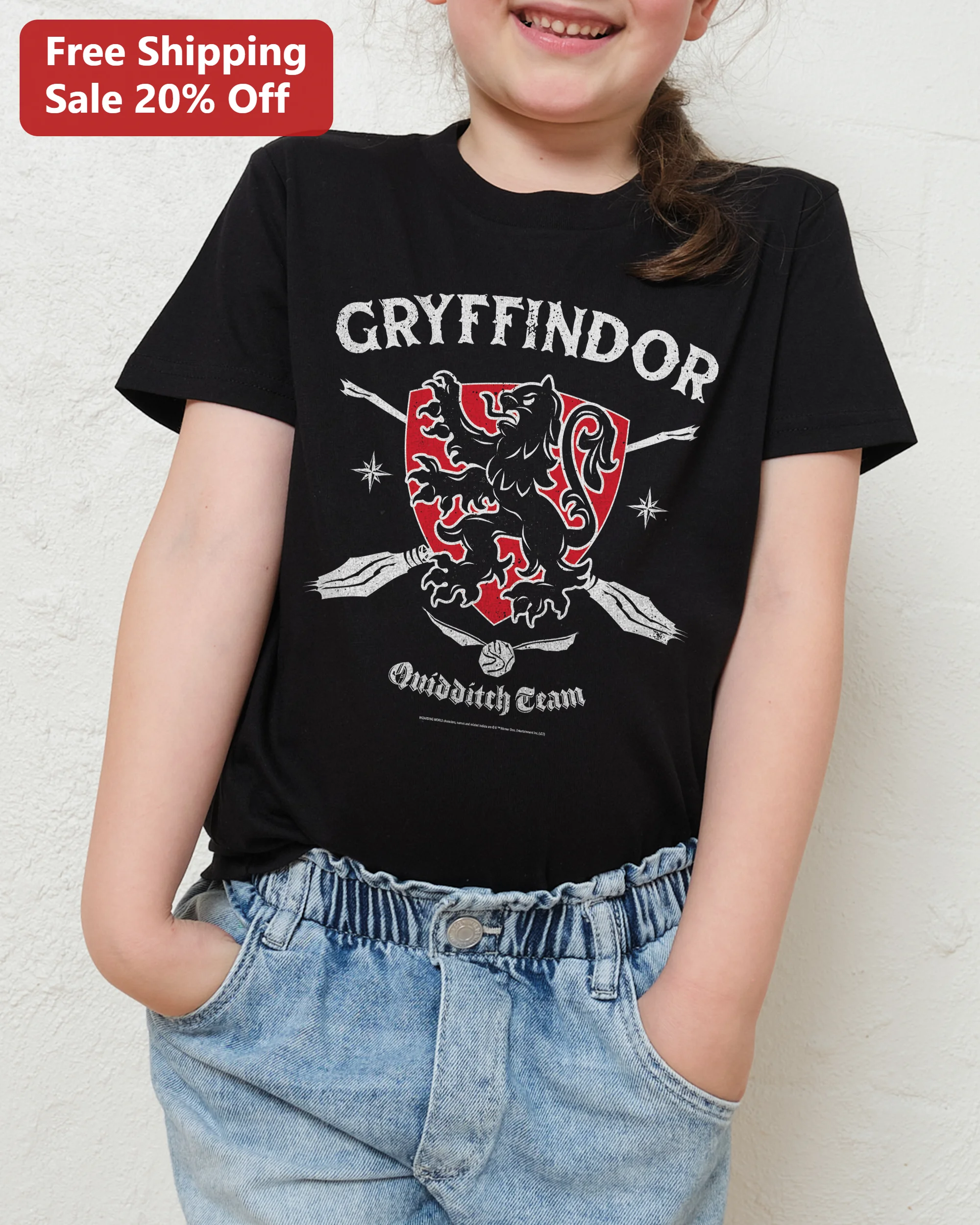 Gryffindor Quidditch Team Tee Harry Potter House Crest Lion Kids Shirt