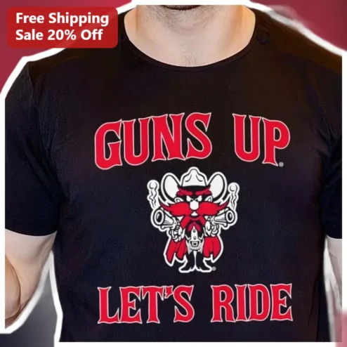 Guns Up Lets Ride Texas Tech Red Raiders Mascot Graphic Tee for College Football Fans