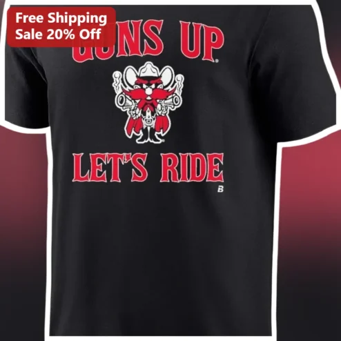 Guns Up Lets Ride Texas Tech Red Raiders Ratler Mascot Tee available at our Chicago, Illinois warehouse