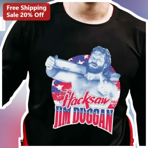 Hacksaw Jim Duggan Long Sleeve Shirt WWE Hall of Fame Patriotic Wrestling Merch