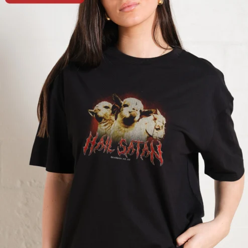 Hail Satan Tee Occult Sheep Graphic T-Shirt Heavy Metal Dark Humor Gift for Men Women