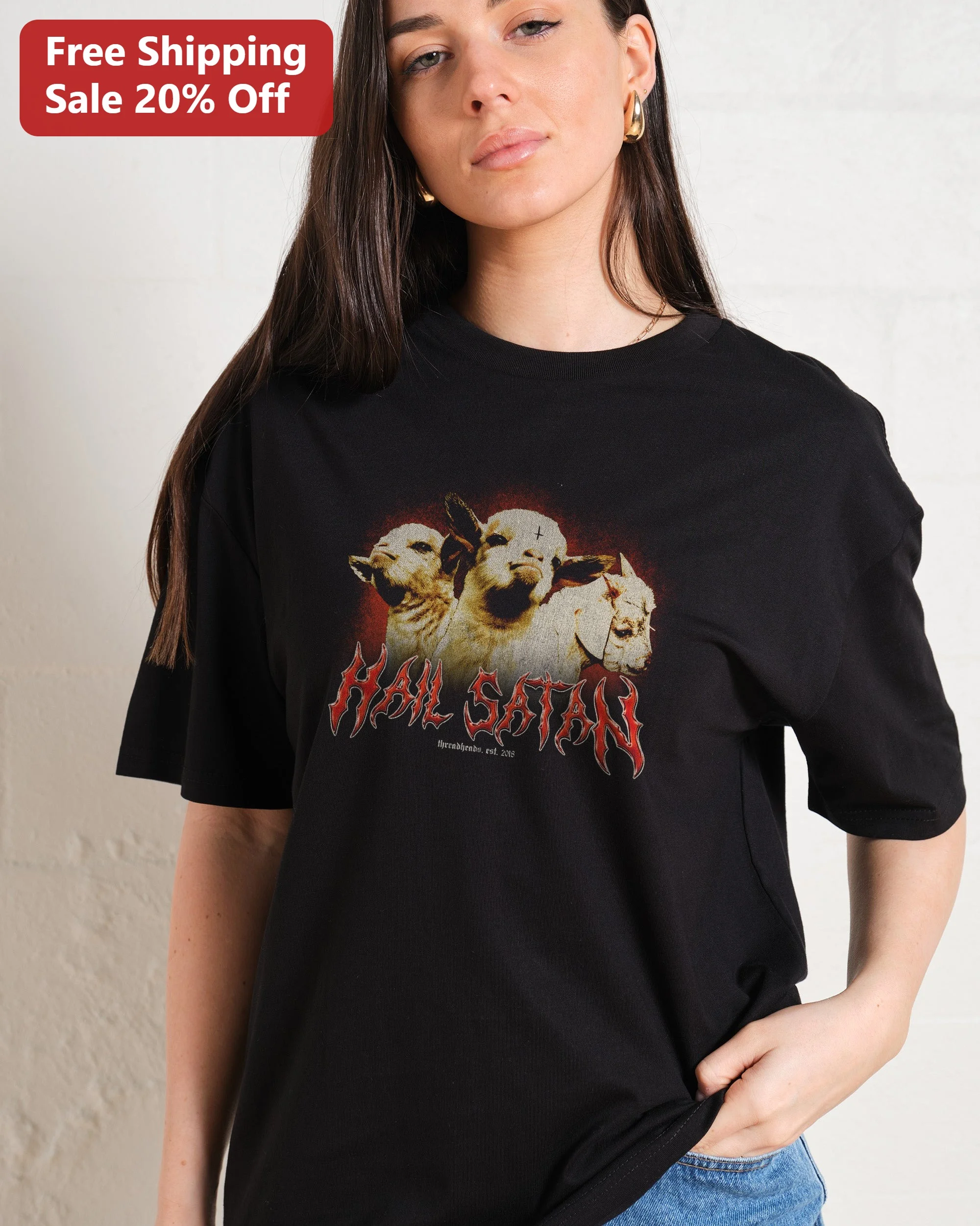 Hail Satan Tee Occult Sheep Graphic T-Shirt Heavy Metal Dark Humor Gift for Men Women