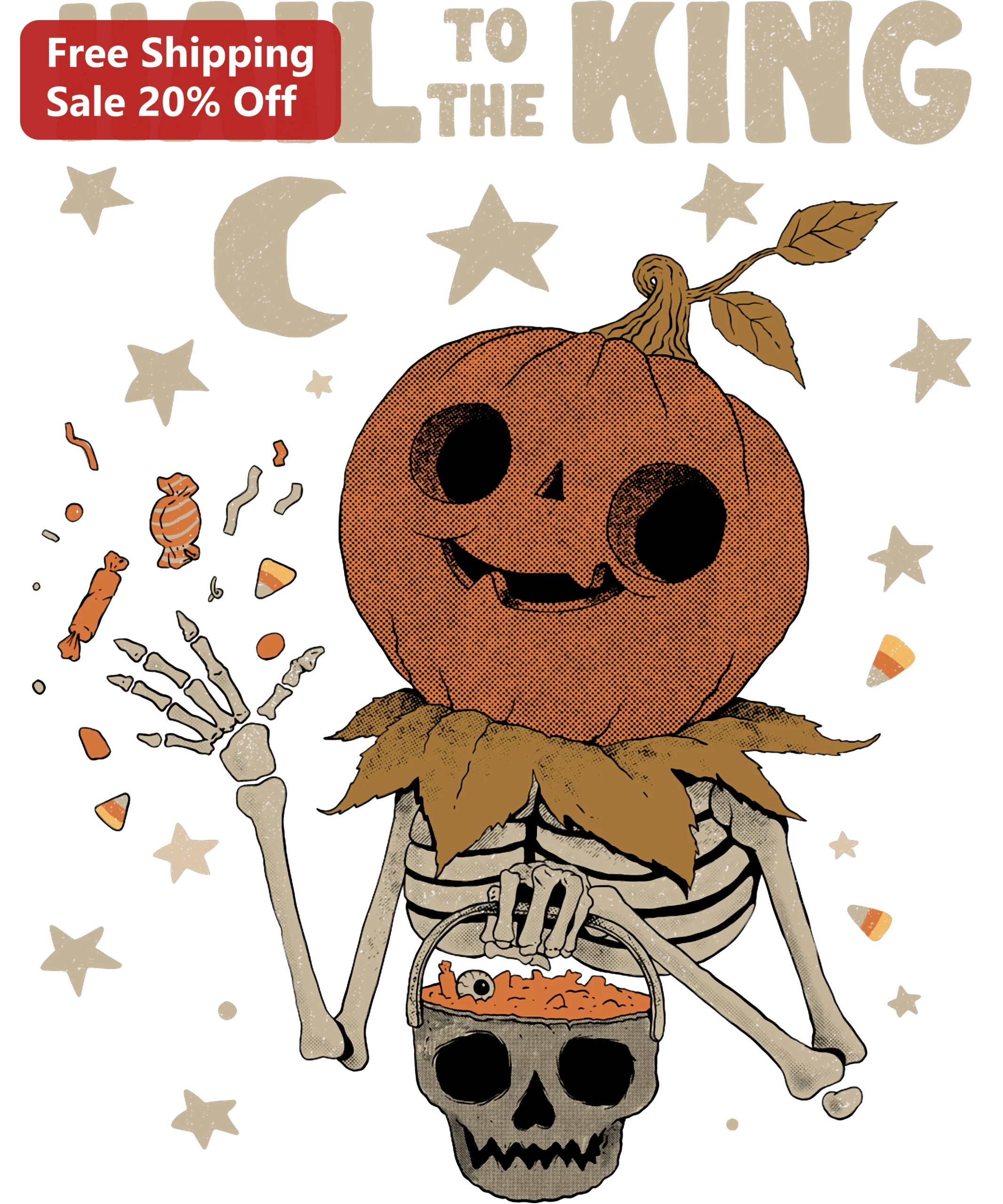 Hail to the King Halloween Skeleton Pumpkin Graphic Tee Cute Spooky Vintage Horror Shirt