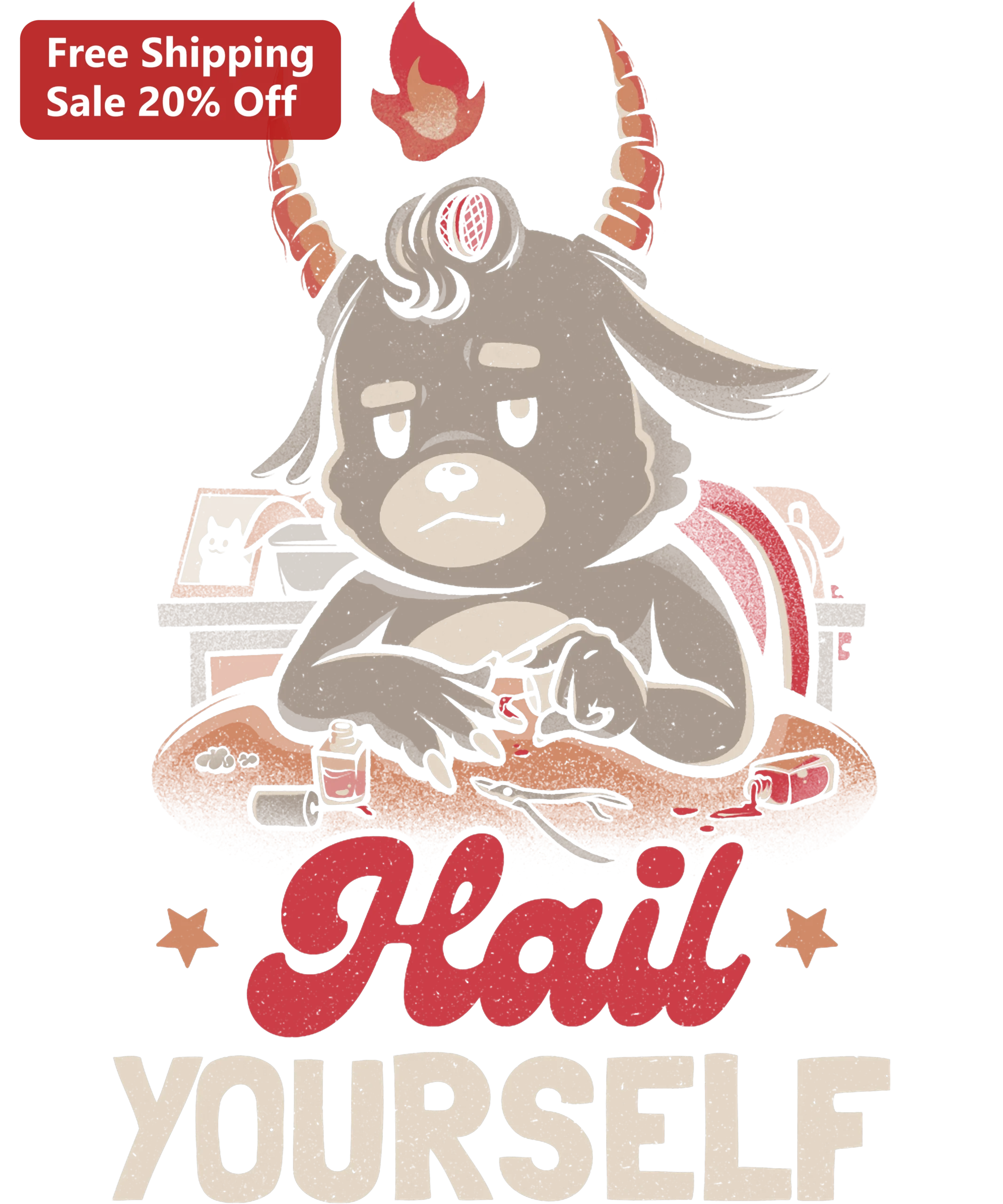 Hail Yourself Tee Cute Evil Bear Nail Art Graphic Shirt Retro Vintage Sarcastic Gift for Women Men